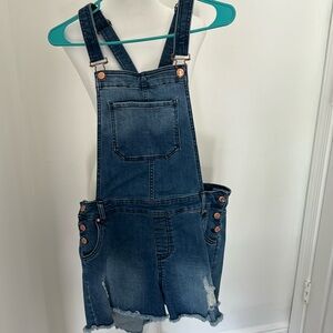 Jean, overall shorts, distressed, size large